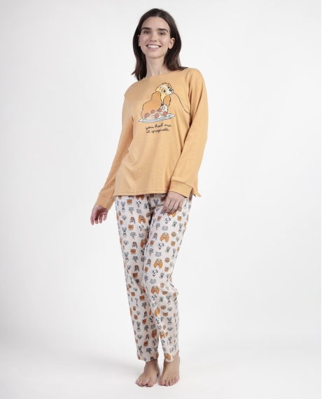 DISNEY Pijama Manga Larga Calentito Love Dinner para Mujer MOSTAZA