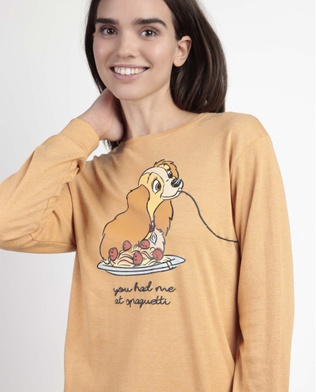 DISNEY Pijama Manga Larga Calentito Love Dinner para Mujer MOSTAZA 2