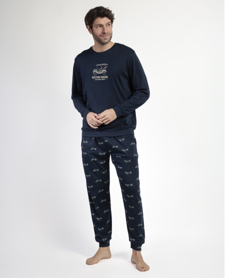 ADMAS Pijama Manga Larga Old School para Hombre MARINO