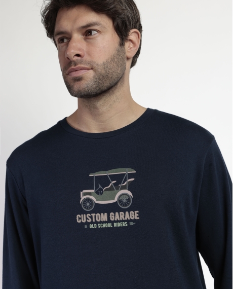 ADMAS Pijama Manga Larga Old School para Hombre MARINO 2