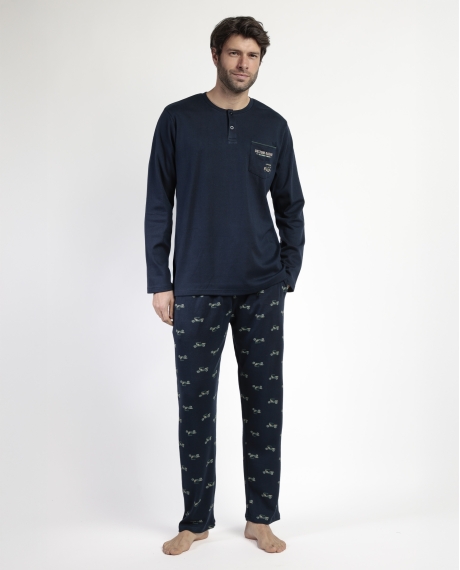 ADMAS Pijama Manga Larga Tapeta Old School para Hombre MARINO