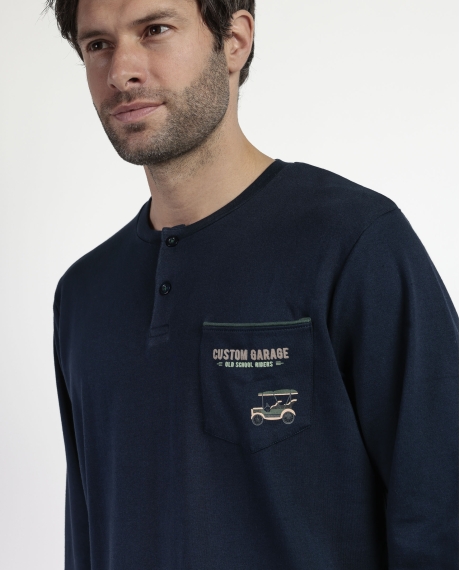 ADMAS Pijama Manga Larga Tapeta Old School para Hombre MARINO 2