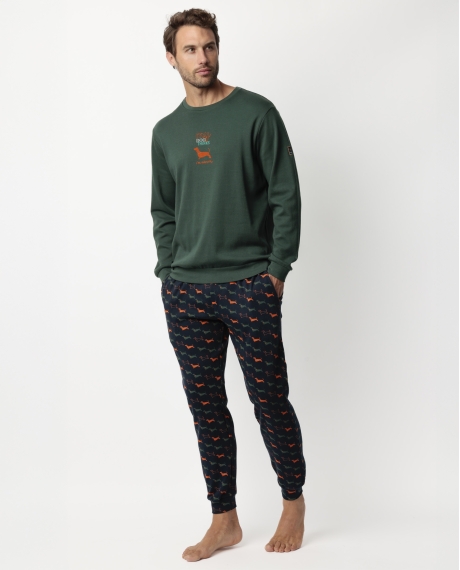 DIVER Pijama Manga Larga My Dog para Hombre CAQUI