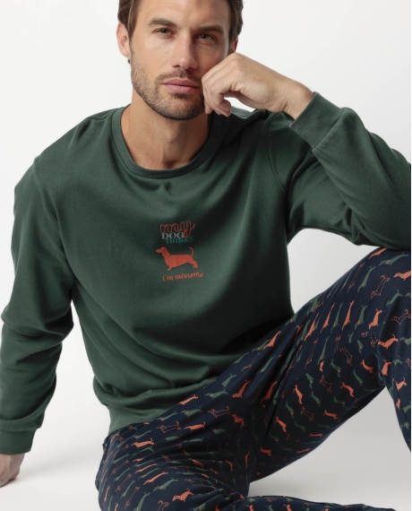 DIVER Pijama Manga Larga My Dog para Hombre CAQUI 2