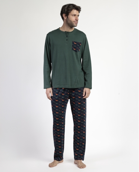 DIVER Pijama Manga Larga Tapeta My Dog para Hombre CAQUI