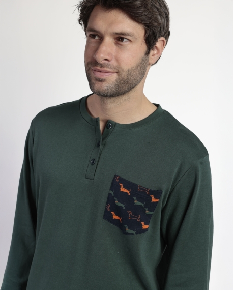 DIVER Pijama Manga Larga Tapeta My Dog para Hombre CAQUI 2