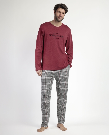 ADMAS Pijama Manga Larga Houndstooth para Hombre BURDEOS