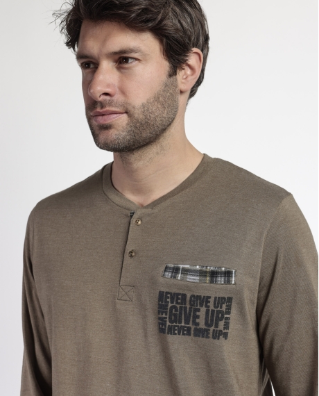 ADMAS Pijama Manga Larga Tapeta Never Give Up para Hombre VERDE 2