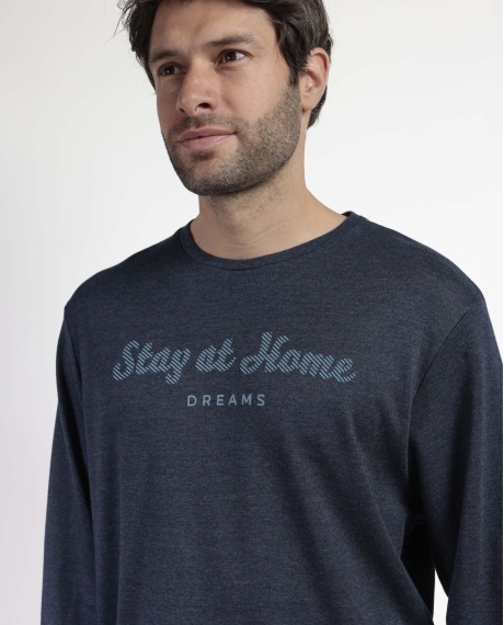 STAY AT HOME Pijama Manga Larga Italic para Hombre MARINO 2