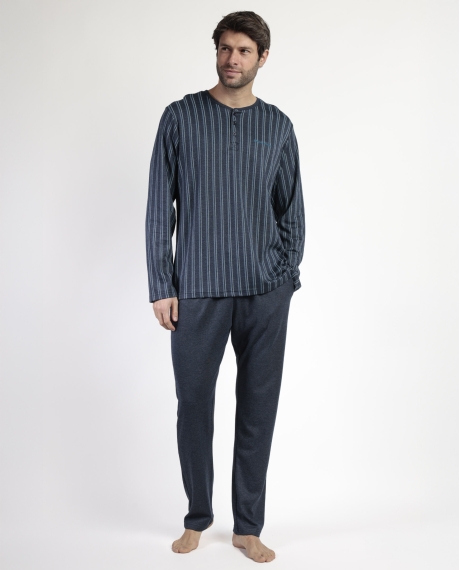 STAY AT HOME Pijama Manga Larga Tapeta Italic para Hombre MARINO