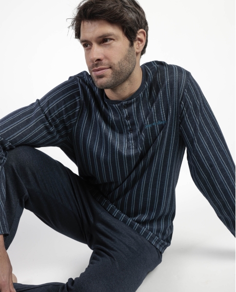 STAY AT HOME Pijama Manga Larga Tapeta Italic para Hombre MARINO 2