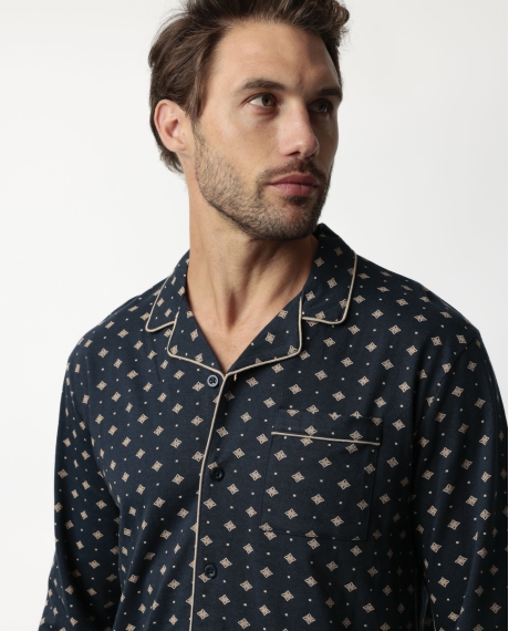 ADMAS CLASSIC Pijama Manga Larga Abierto Classic Tie para Hombre MARINO 2