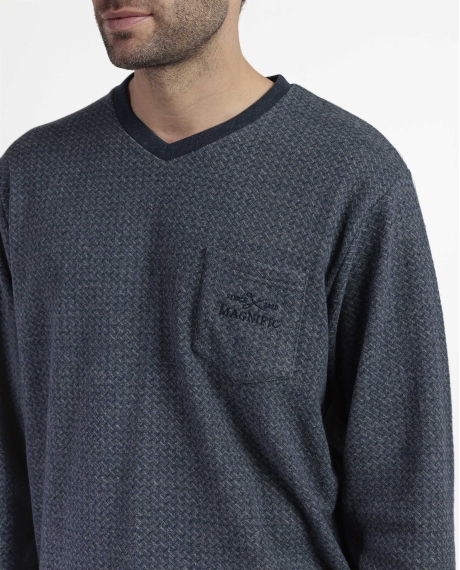 ADMAS MAGNIFIC Pijama Manga Larga Pico Grigio para Hombre GRIS 2