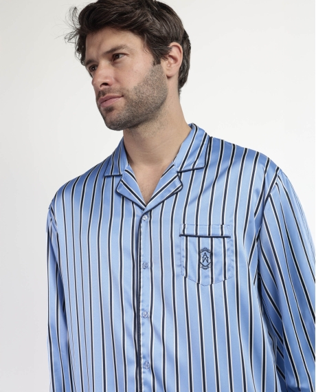 ADMAS CLASSIC Pijama Manga Larga Abierto Satinado Adm Secret para Hombre AZUL 2