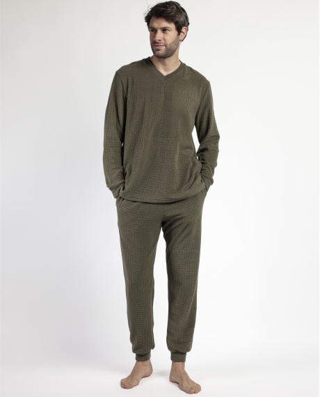 ADMAS HOME Pijama Manga Larga Checks Texture para Hombre CAQUI