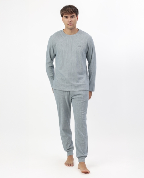 ADMAS HOME Pijama Manga Larga Canalé Supersoft para Hombre AZUL