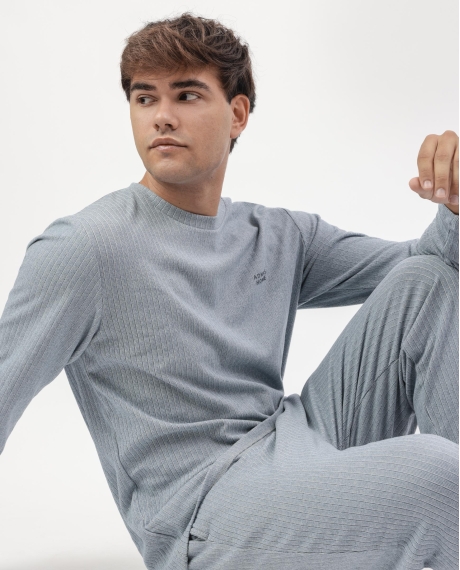 ADMAS HOME Pijama Manga Larga Canalé Supersoft para Hombre AZUL 2