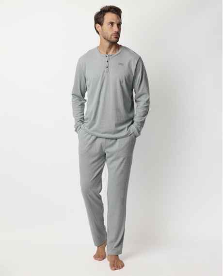 ADMAS HOME Pijama Manga Larga Tapeta Canalé Supersoft para Hombre AZUL