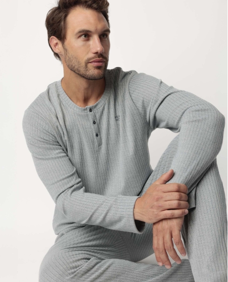 ADMAS HOME Pijama Manga Larga Tapeta Canalé Supersoft para Hombre AZUL 2