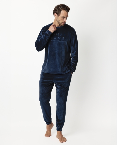 ADMAS HOME Pijama Manga Larga Terciopelo Corduroy para Hombre AZUL
