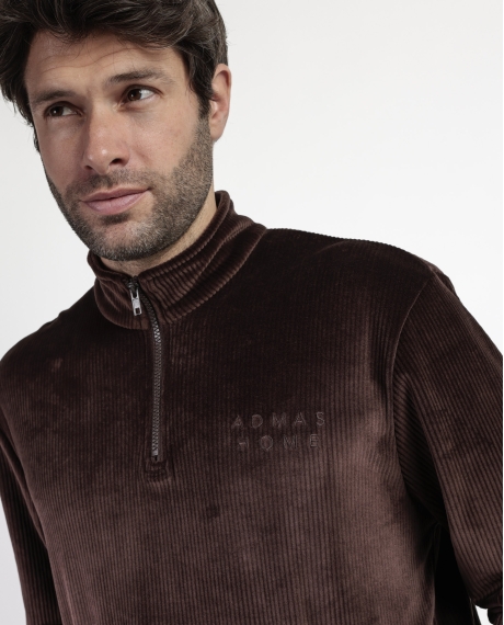 ADMAS HOME Pijama Manga Larga Terciopelo Cuello Alto Corduroy para Hombre MARRON 2