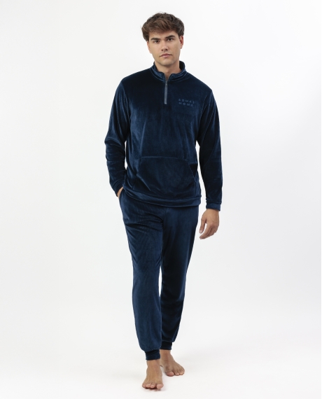 ADMAS HOME Pijama Manga Larga Terciopelo Cuello Alto Corduroy para Hombre AZUL