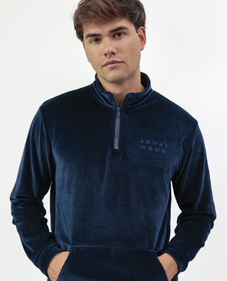 ADMAS HOME Pijama Manga Larga Terciopelo Cuello Alto Corduroy para Hombre AZUL 2