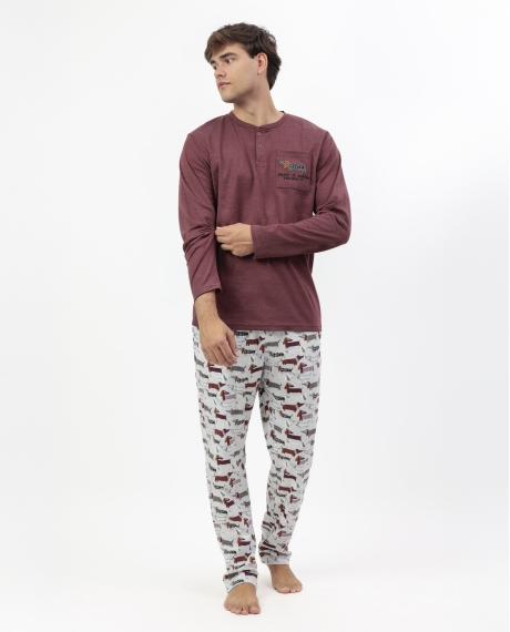 ADMAS Pijama Manga Larga Tapeta Dog Home para Hombre MARRON