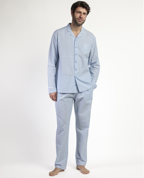 ADMAS HOME Pijama Manga Larga Abierto Popelín Home Compact para Hombre AZUL