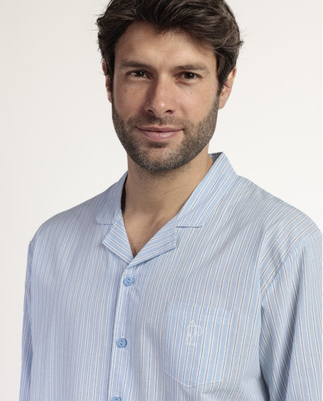 ADMAS HOME Pijama Manga Larga Abierto Popelín Home Compact para Hombre AZUL 2