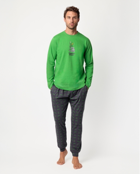 DISNEY MUPPETS Pijama Manga Larga Thinking Kermit para Hombre VERDE
