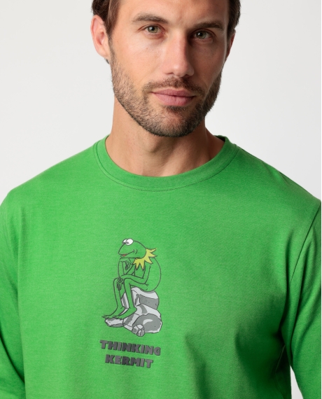 DISNEY MUPPETS Pijama Manga Larga Thinking Kermit para Hombre VERDE 2