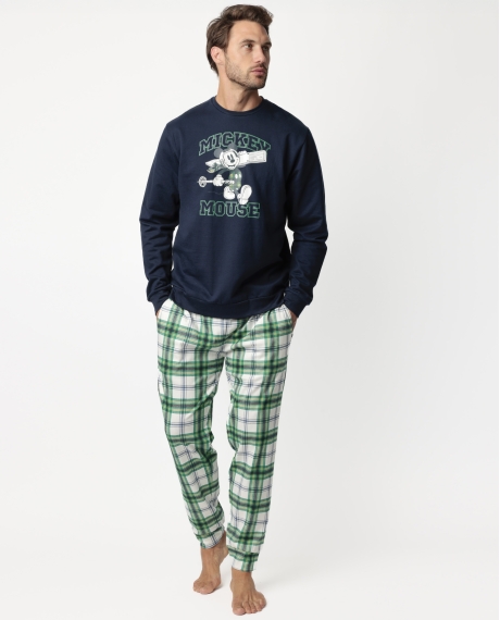 DISNEY Pijama Manga Larga Felpa Ski Mouse para Hombre MARINO