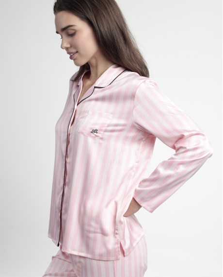 BARBIE Pijama Manga Larga Abierto Satinado Elegant Barbie para Mujer ROSA 2