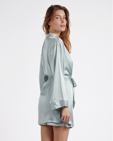 ADMAS CLASSIC Bata Manga Larga Satin Bands para Mujer VERDE AGUA 2