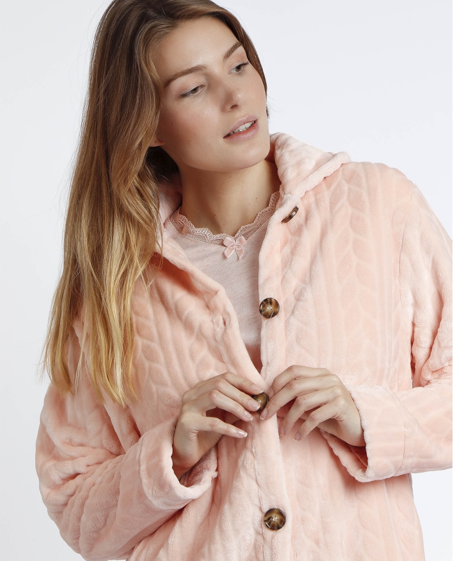 ADMAS GARDEN Bata Manga Larga Calentita Thank You para Mujer CORAL