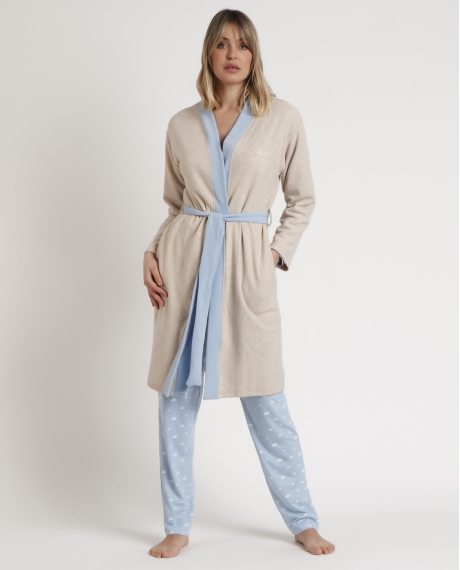 ADMAS Bata Manga Larga Sleep All Day para Mujer BEIGE