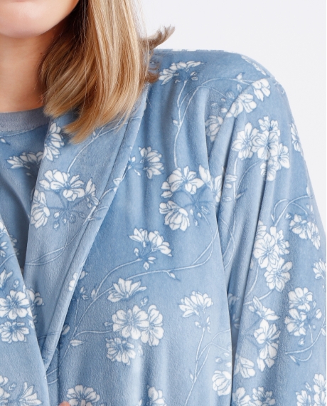 ADMAS GARDEN Bata Manga Larga White Flowers para Mujer AZUL 2