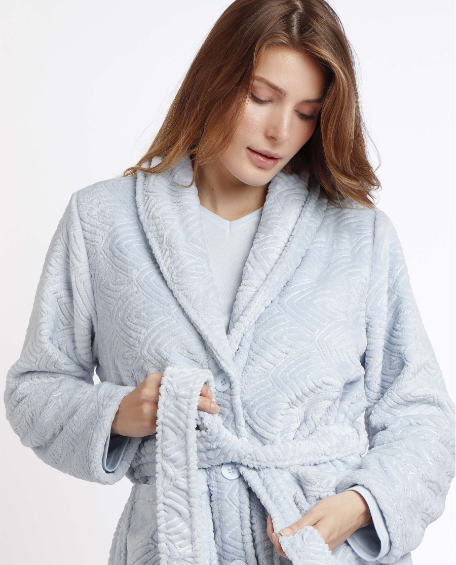 ADMAS CLASSIC Bata Manga Larga Calentita Forever Together para Mujer CIELO