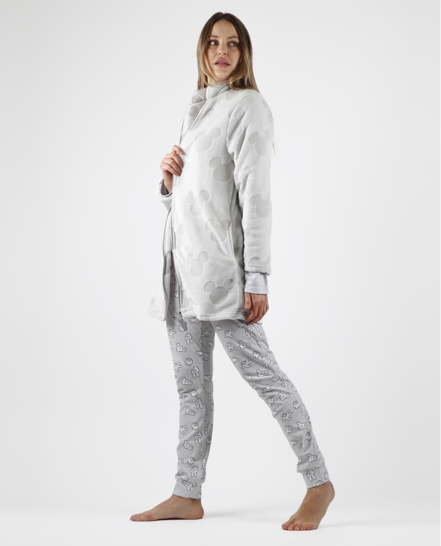 DISNEY Bata Manga Larga Calentita Mickey Hugs 2 para Mujer GRIS