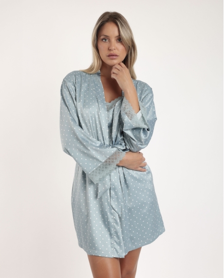 ADMAS CLASSIC Bata Novia Manga Larga Dots Lace para Mujer VERDE AGUA