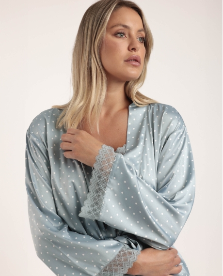 ADMAS CLASSIC Bata Novia Manga Larga Dots Lace para Mujer VERDE AGUA 2