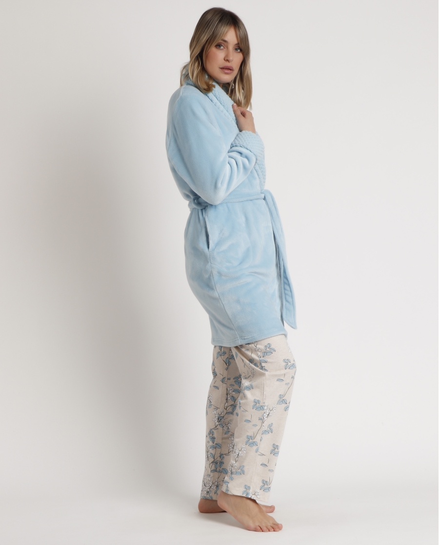 ADMAS GARDEN Bata Manga Larga Dreams Climbing Flowers para Mujer AZUL