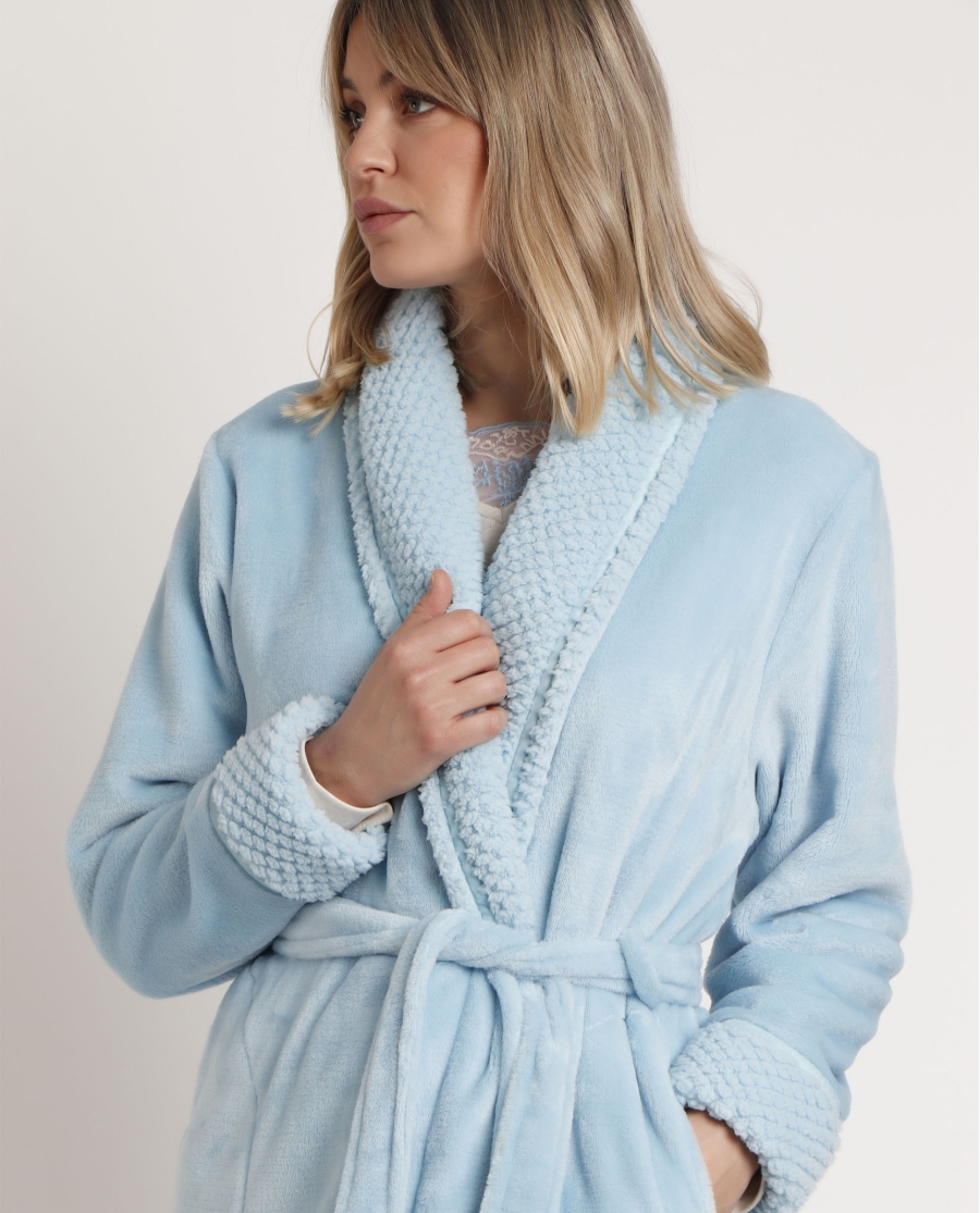 ADMAS GARDEN Bata Manga Larga Dreams Climbing Flowers para Mujer AZUL