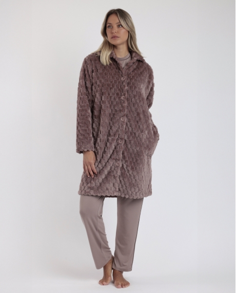 ADMAS CLASSIC Bata Manga Larga Calentita Soft Sleep para Mujer MOKA