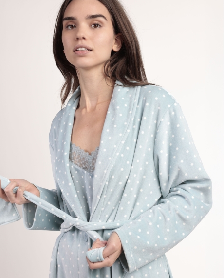 ADMAS CLASSIC Bata Manga Larga Dots Lace para Mujer VERDE AGUA 2