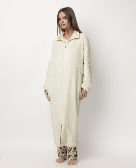 ADMAS GARDEN Bata Manga Larga Calentita Rosas Jacquard para Mujer PIEDRA