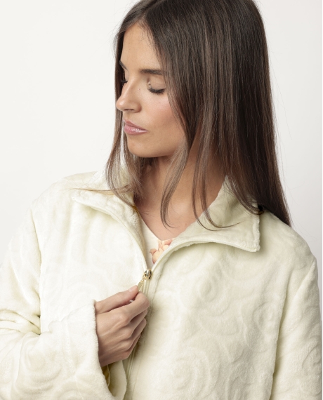 ADMAS GARDEN Bata Manga Larga Calentita Rosas Jacquard para Mujer PIEDRA 2