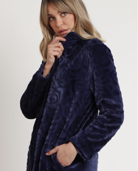 ADMAS GARDEN Bata Manga Larga Calentita Rosas Jacquard para Mujer MARINO 2