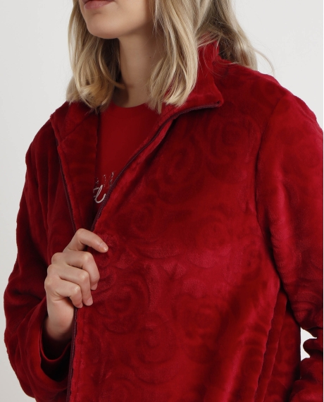 ADMAS GARDEN Bata Manga Larga Calentita Rosas Jacquard para Mujer ROJO 2